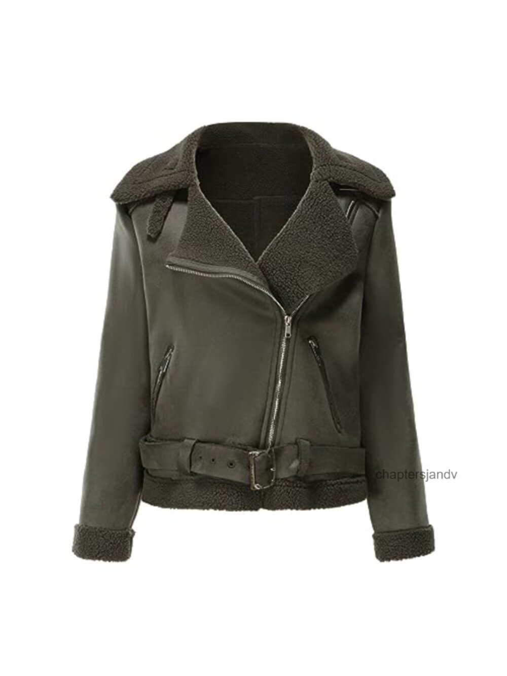 Faux Shearling Moto Jacket Sherpa Lined Faux Suede Cropped Casual Coat